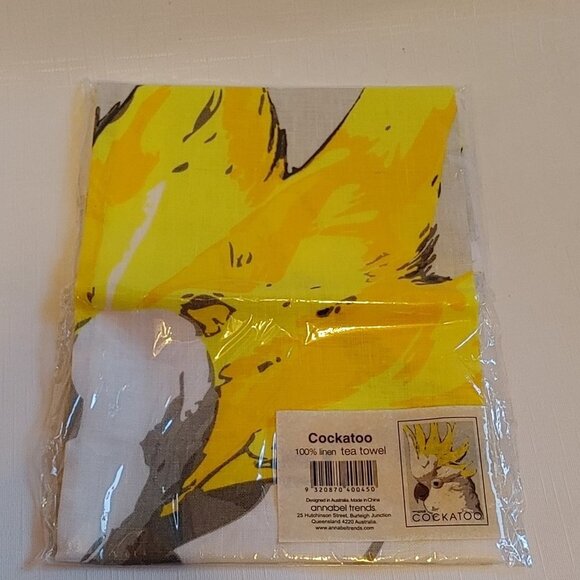 BRIGHT COCKATOO Tea Towel 100% Linen SEALED - Picture 2 of 4